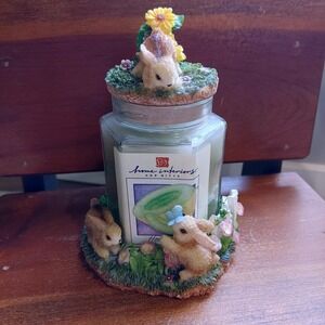 New Home Interiors Honeydew Scented Jar Candle Bunny Rabbit Base and Lid Set